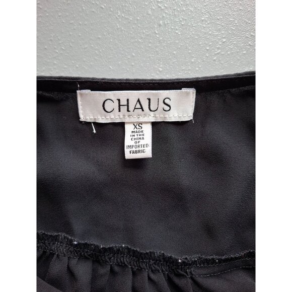 Chaus Black V-Neck Blouse XS Café Chic Corpcore Minimilist Goth - Picture 4 of 8